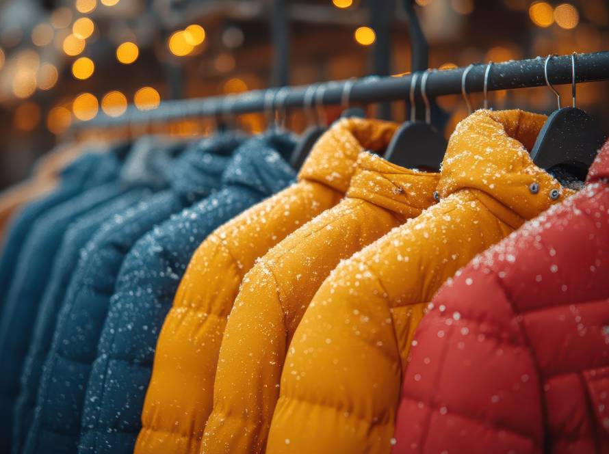 heartwarming display of diverse coats on hangers against a soft blurred background promoting a community coat drive