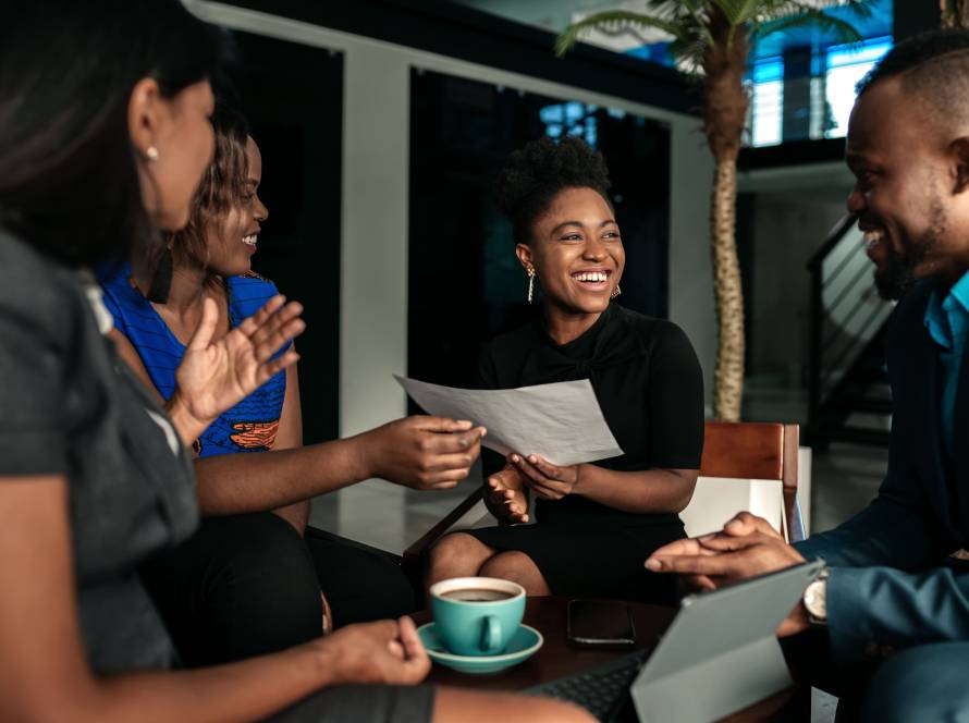 A diverse group of people in an office setting